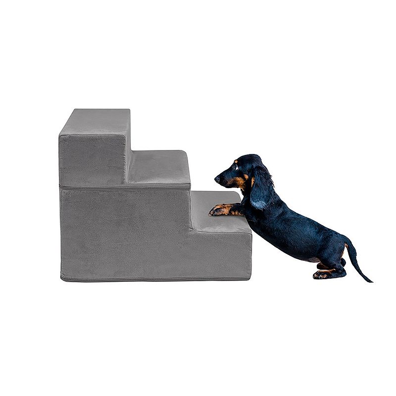 Friends Forever Milo 3-Step Pet Stairs with Removable Cover, Grey