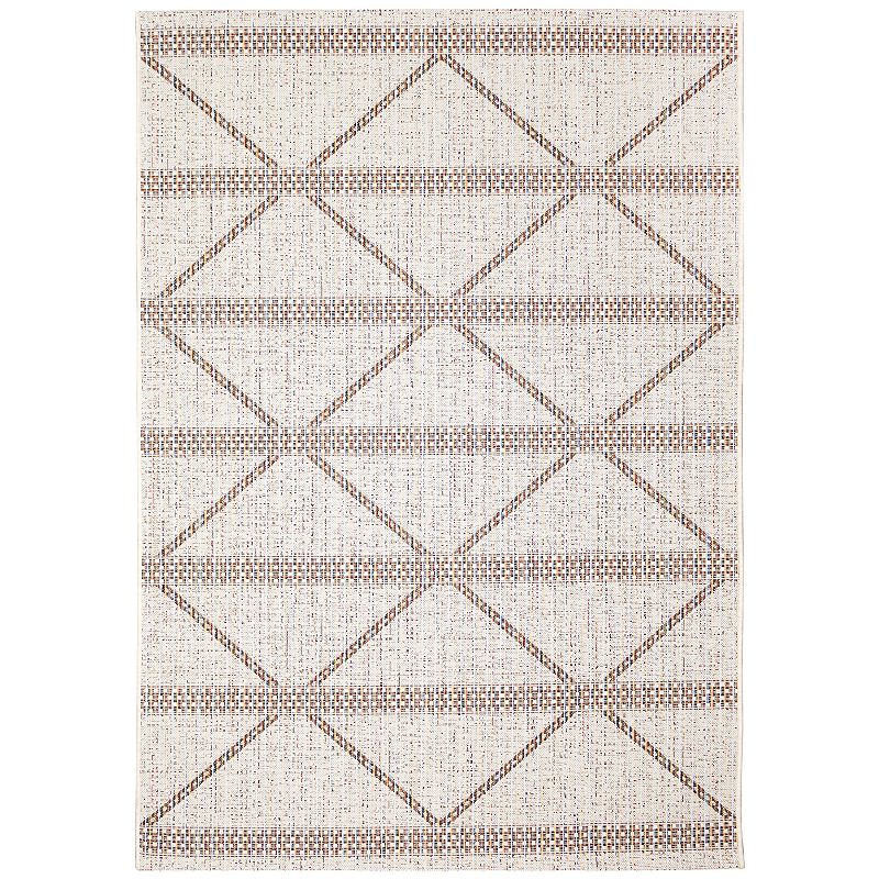Liora Manne Avena Diamond Stripe Indoor Outdoor Rug, White, 8X10 Ft