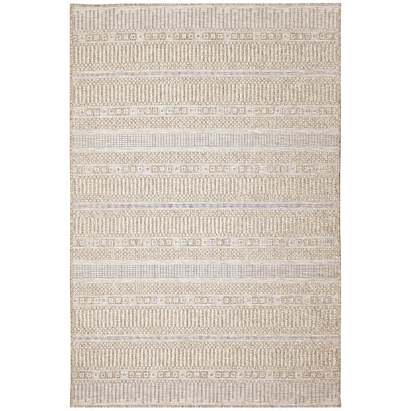 Liora Manne Orly Stripe Indoor Outdoor Rug, Beig/Green, 8X10 Ft