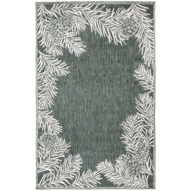Liora Manne Malibu Pine Border Indoor Outdoor Rug, Green, 8X10 Ft