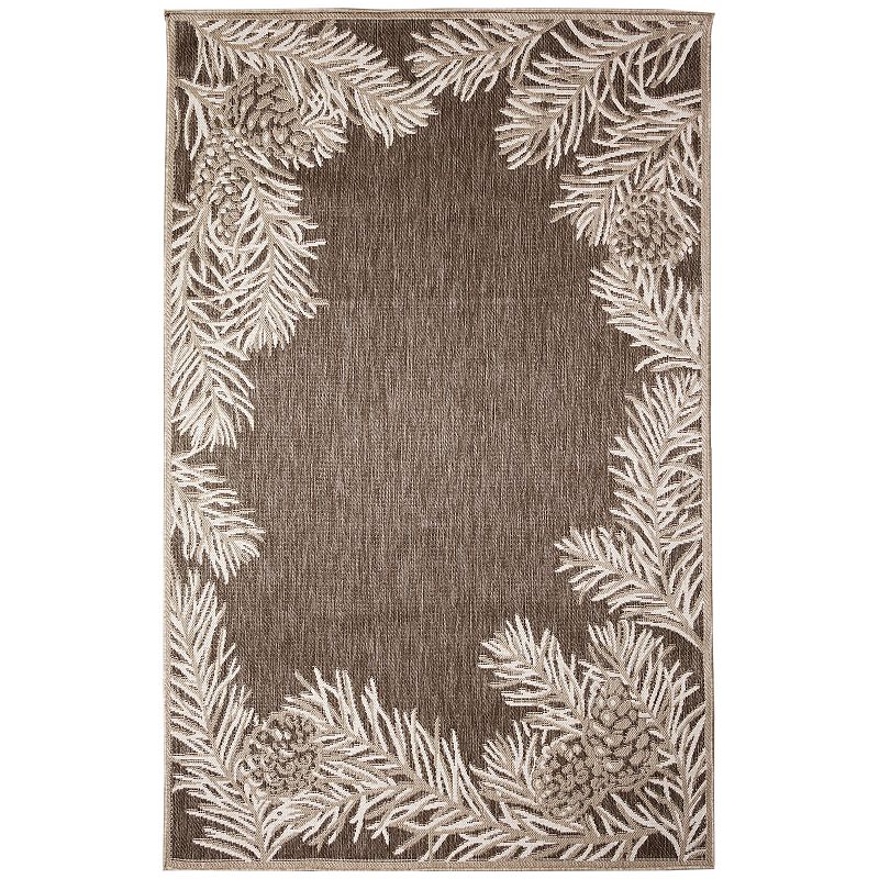 Liora Manne Malibu Pine Border Indoor Outdoor Rug, Brown, 6.5X9 Ft