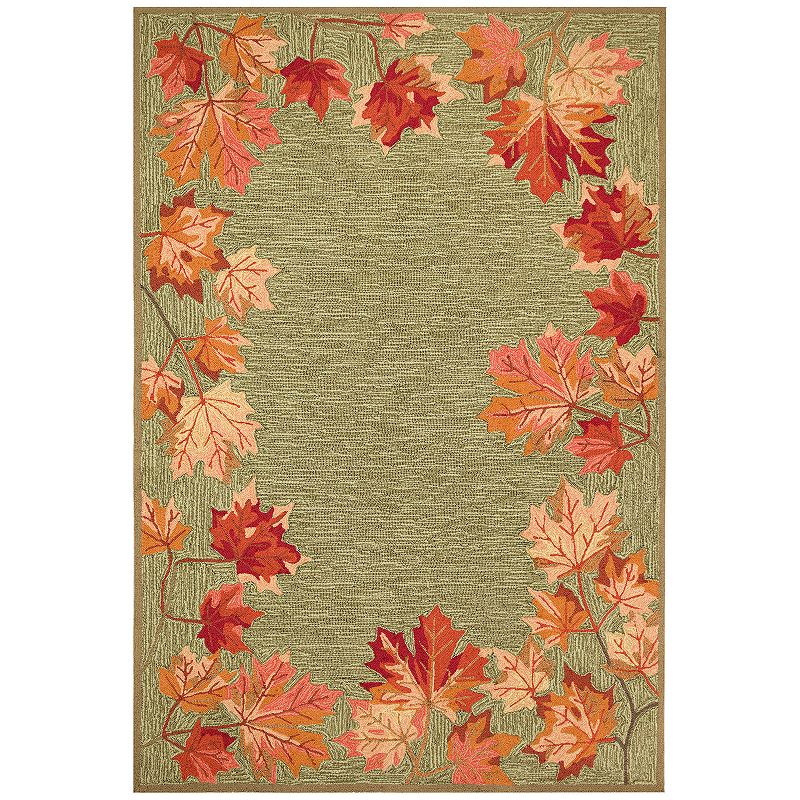 Liora Manne Ravella Falling Leaves Border Indoor Outdoor Rug, Green, 8X11.5 Ft