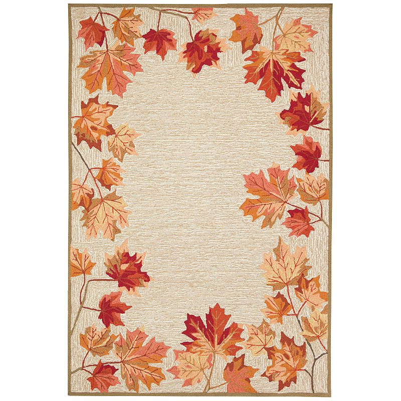 Liora Manne Ravella Falling Leaves Border Indoor Outdoor Rug, Beig/Green, 8X11.5 Ft