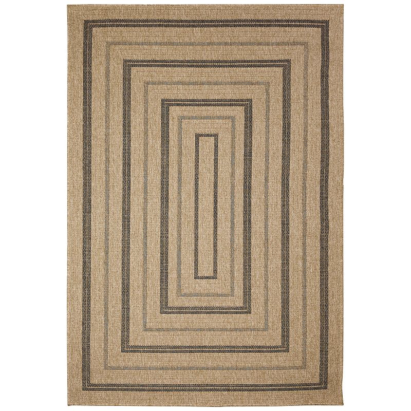 Liora Manne Sahara Multi Border Indoor Outdoor Rug, Beig/Green, 6.5X9 Ft