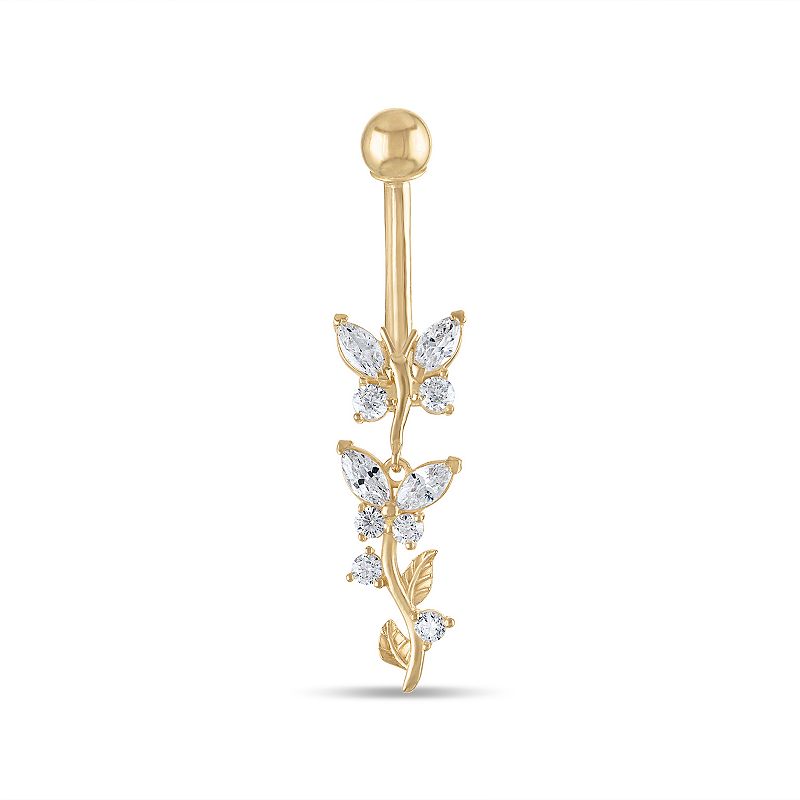 Amella Jewels 14k Gold Cubic Zirconia Butterfly Dangle Belly Ring, Womens,