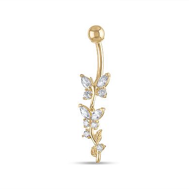 Amella Jewels 14k Gold Cubic Zirconia Butterfly Dangle Belly Ring