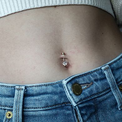 Amella Jewels 10k Gold & Square Cubic Zirconia Belly Ring