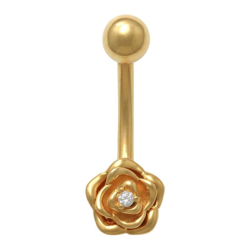 Amella Jewels 10k Gold Belly Ring With Flower Design, Womens, Yellow