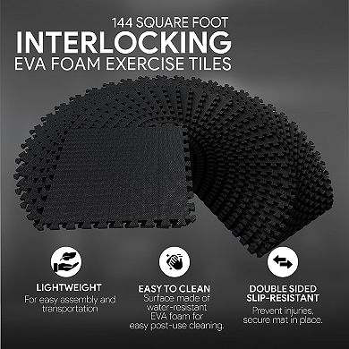 BalanceFrom Fitness 144 Sq Ft Interlocking EVA Foam Exercise Mat Tiles, Black