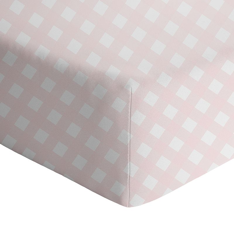 Living Textiles Pink Gingham Cotton Jersey Fitted Sheet