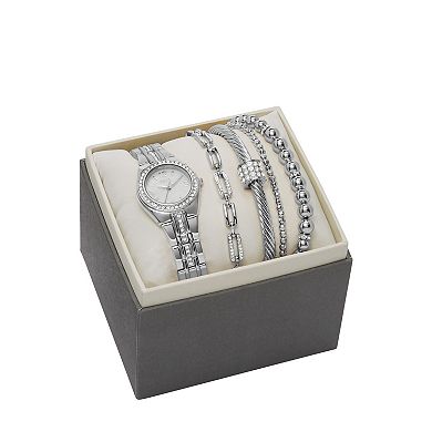 Relic by Fossil Women's Queen's Court Silver Tone Watch & Bracelet Set