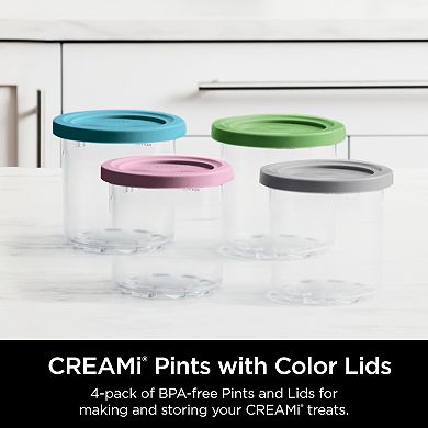 Ninja CREAMi Pints and Colored Lids - 4 Pack, Compatible with NC300 Series