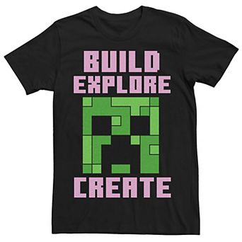 Men's Minecraft Build Explore Create Creeper Face Tee