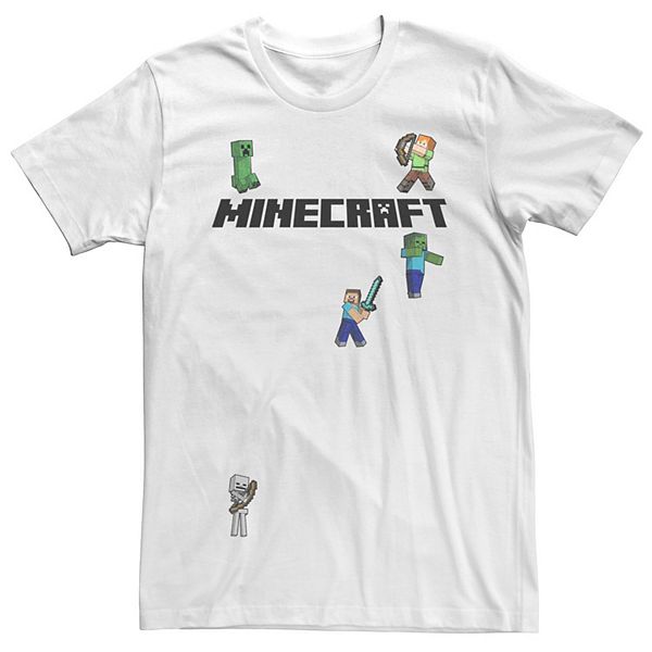 Men's Minecraft Creep Skeleton Zombie Sprites Overworld Logo Tee