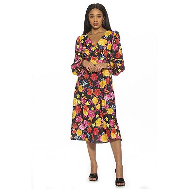 Women's ALEXIA ADMOR Daria Sweetheart Blouson Sleeves Midi Dress