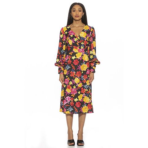 Женские платья ALEXIA Women's ALEXIA ADMOR Daria Sweetheart Blouson Sleeves Midi Dress