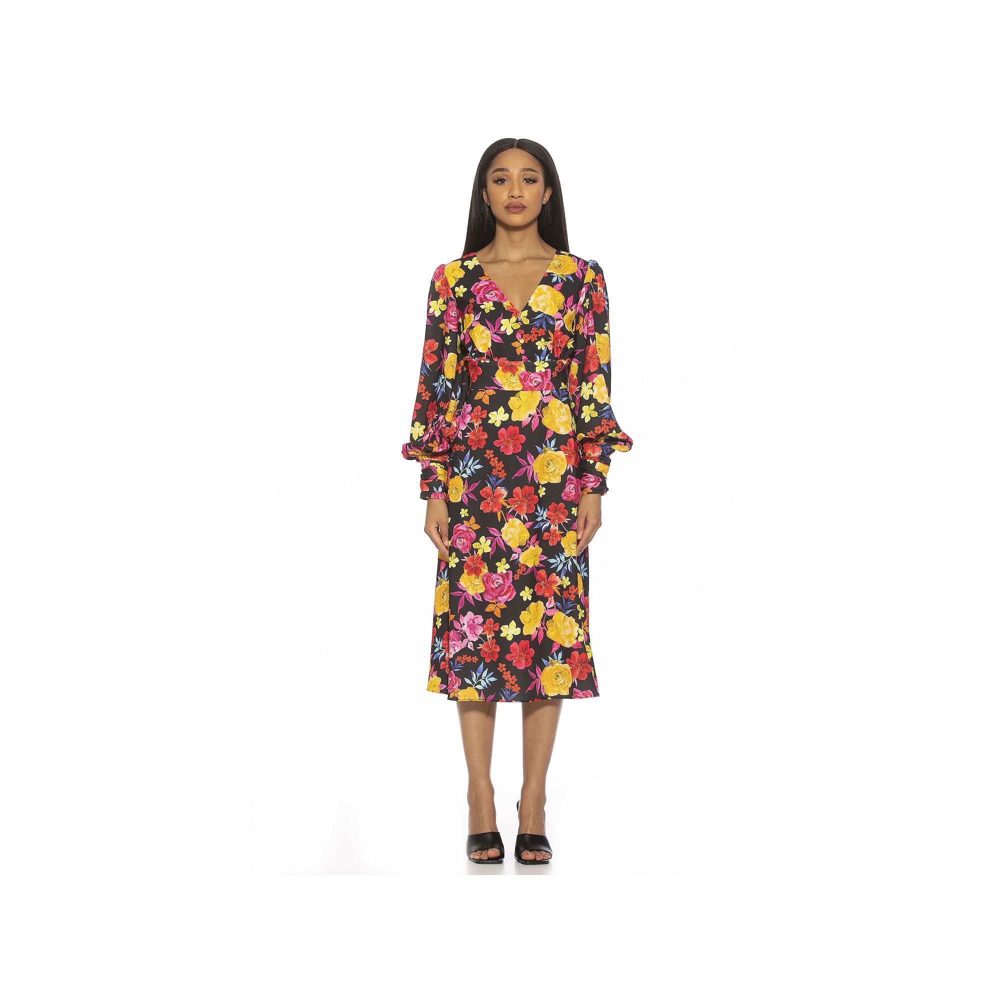 Womens ALEXIA ADMOR Daria Sweetheart Blouson Sleeves Midi Dress, Size: 4, 