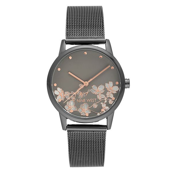 Nine West Women s Gray Stainless Steel Mesh Bracelet Watch with