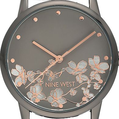 Nine West Women's Stainless Steel Mesh Bracelet Watch with Flower Dial