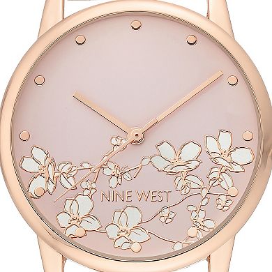 Nine West Women's Stainless Steel Mesh Bracelet Watch with Flower Dial