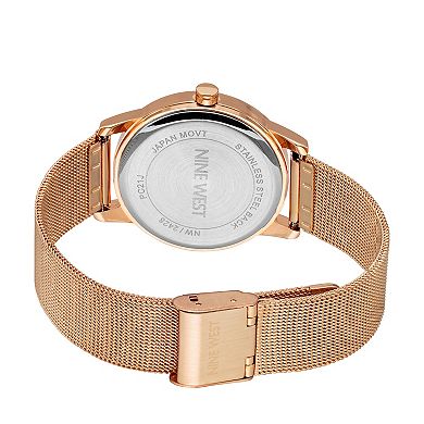 Nine West Women's Stainless Steel Mesh Bracelet Watch with Flower Dial