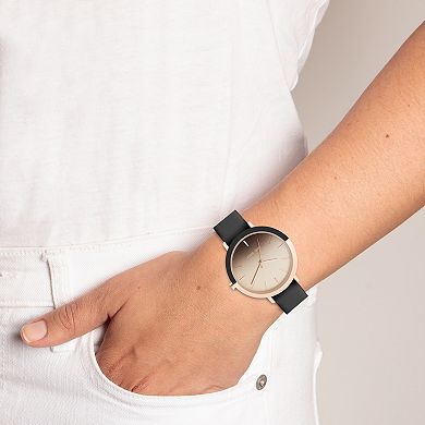 Women's Nine West Faux Leather Strap Watch with 2-tone case