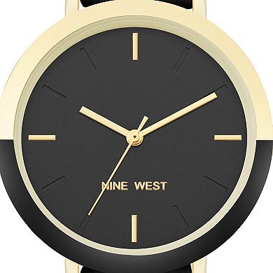Nine West Women's Tan Faux Leather Strap Watch with Two Tone Case