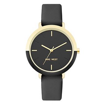 Nine West Women's Tan Faux Leather Strap Watch with Two Tone Case