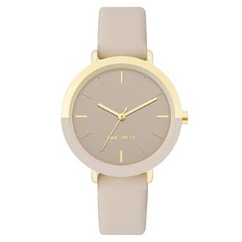 Nine West Women's Tan Faux Leather Strap Watch with Two Tone Case