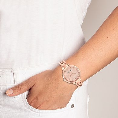 Nine West Women's Rose Gold Tone Bracelet Watch with Etched Flower Dial