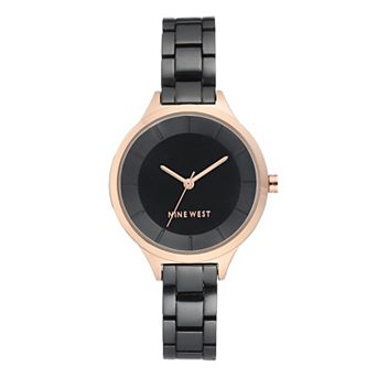 Nine West Women's Black Bracelet Watch with Rose Gold Tone Case