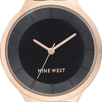 Nine West Women's Black Bracelet Watch with Rose Gold Tone Case
