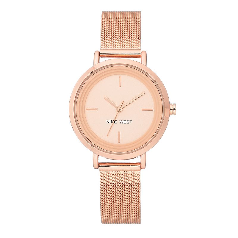 Nine West Women's Rose Gold Tone Mesh Bracelet Watch, Size: Medium, Rosegold