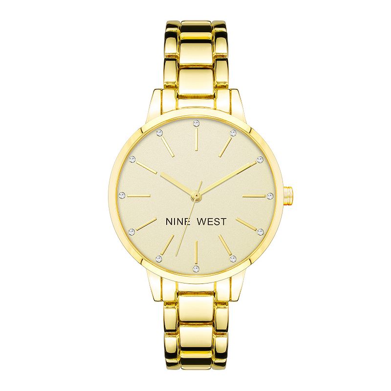 Nine West Women's Gold-Tone Bracelet Watch with Crystal Accents, Size: Medium, Gold Tone Beige