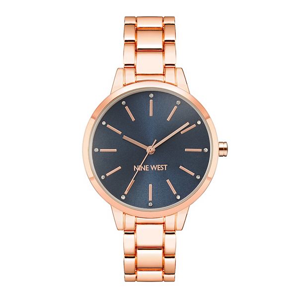 Nine West Women's Gold-Tone Bracelet Watch with Crystal Accents - Rose Gold Tone Navy