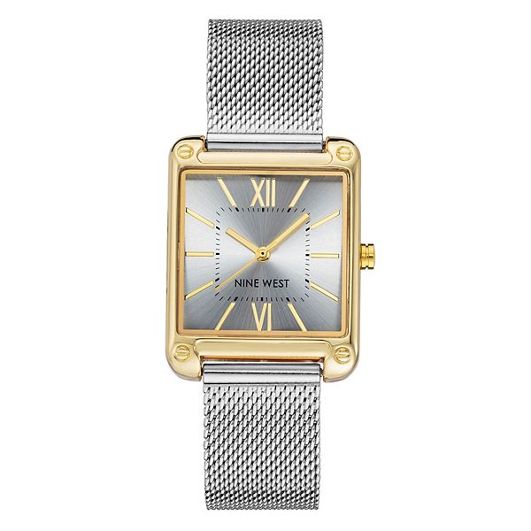 Nine West Women's Two Tone Rectangle Dial Dress Watch - Gold Tone