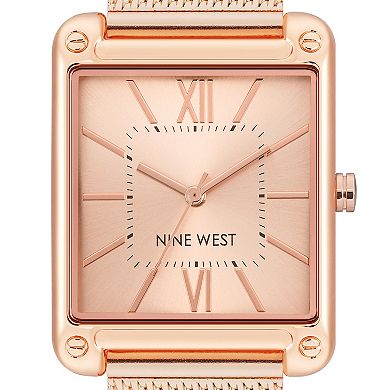 Nine West Women's Gold-Tone Rectangle Dial Dress Watch
