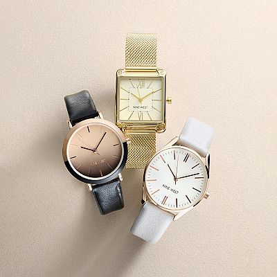 Nine West Women's Gold-Tone Rectangle Dial Dress Watch