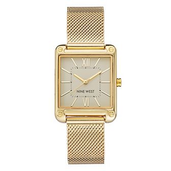Nine West Women's Gold-Tone Rectangle Dial Dress Watch
