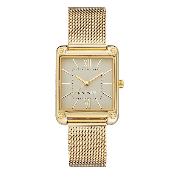 Nine West Women's Gold-Tone Rectangle Dial Dress Watch