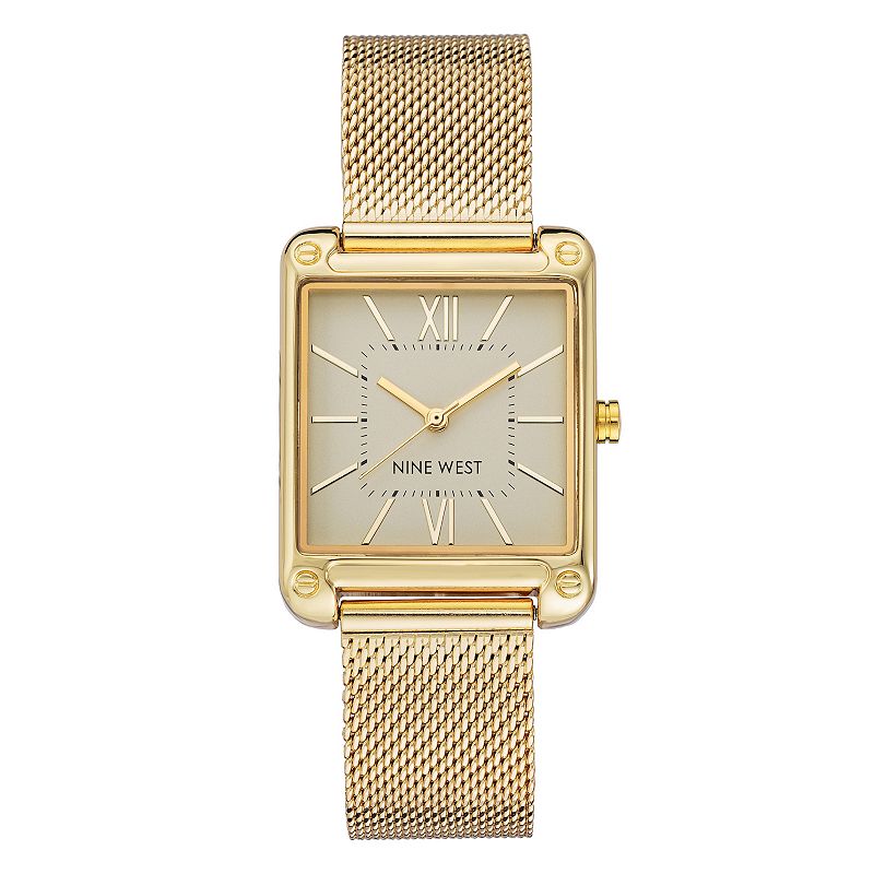 Nine West Women's Gold-Tone Rectangle Dial Dress Watch, Size: Small, Gold Tone