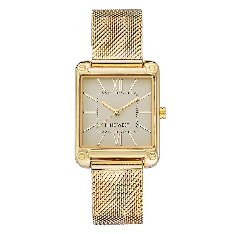 Nine West Women's Gold-Tone Rectangle Dial Dress Watch