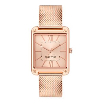 Nine West Women's Gold-Tone Rectangle Dial Dress Watch
