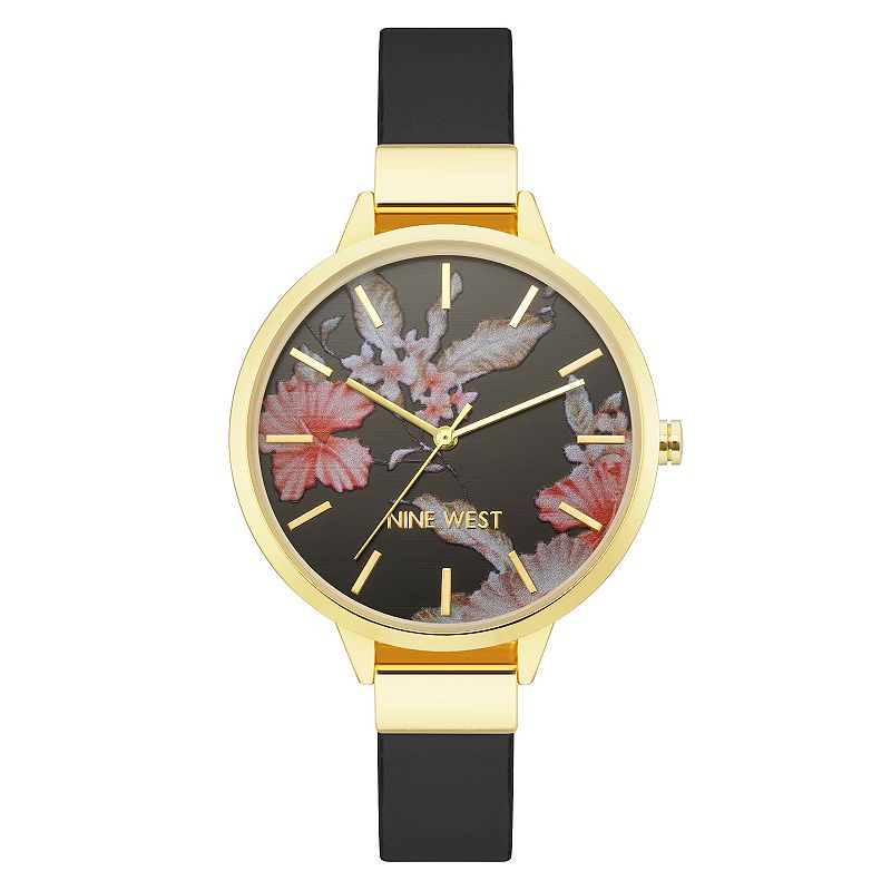 Nine West Women's Flower Dial Strap Watch, Size: Medium, Black