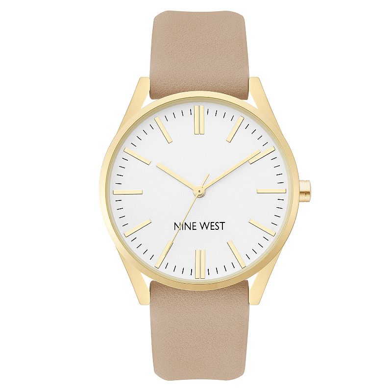 Nine West Women's Faux Leather Strap Watch, Size: Medium, Gold Tone