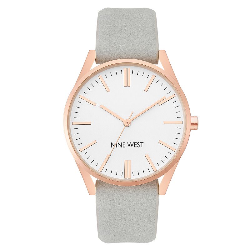 Nine West Women's Faux Leather Strap Watch, Size: Medium, Rose Gold Tone Gray