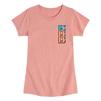 Girls 7-16 MTV Logo Americana Flag Graphic Tee