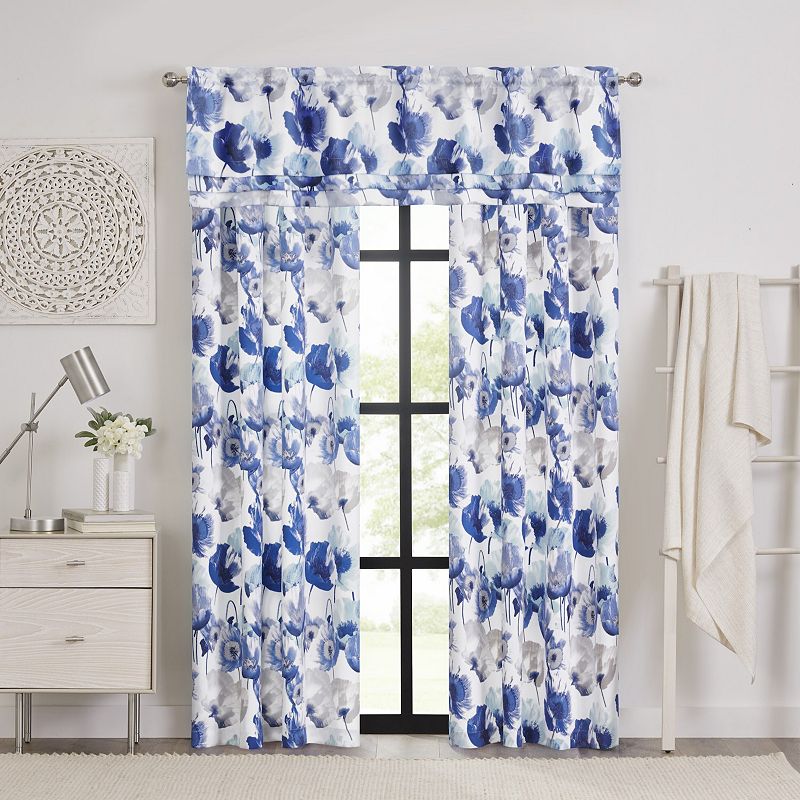 Achim Poppy Field Rod Pocket Window Curtain Panel, Blue, 50X84