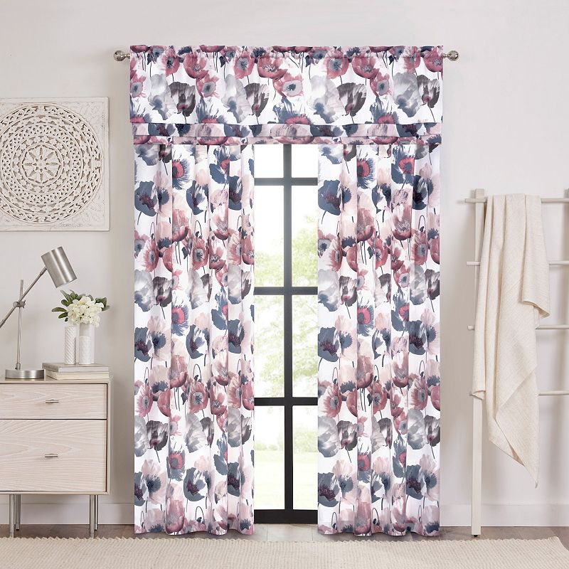 Achim Poppy Field Rod Pocket Window Curtain Panel, Pink, 50X84