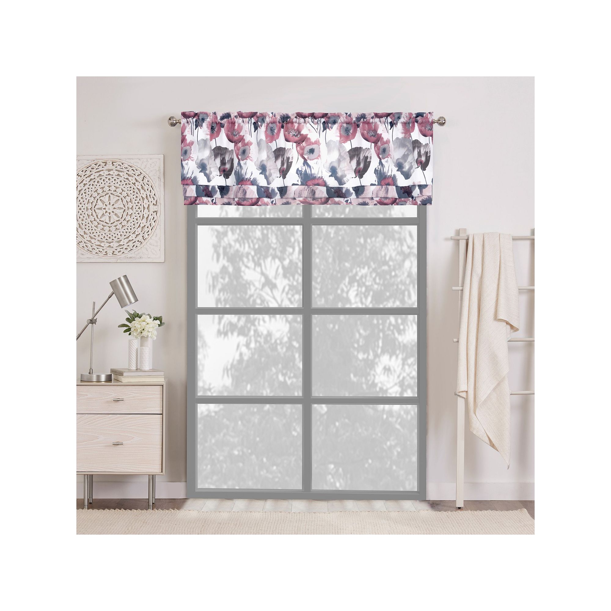 Achim Poppy Field Window Curtain Valance, Blush
